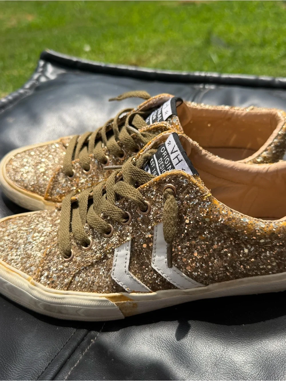 Vintage Havana Gold Glitter Sneakers with White Chevron